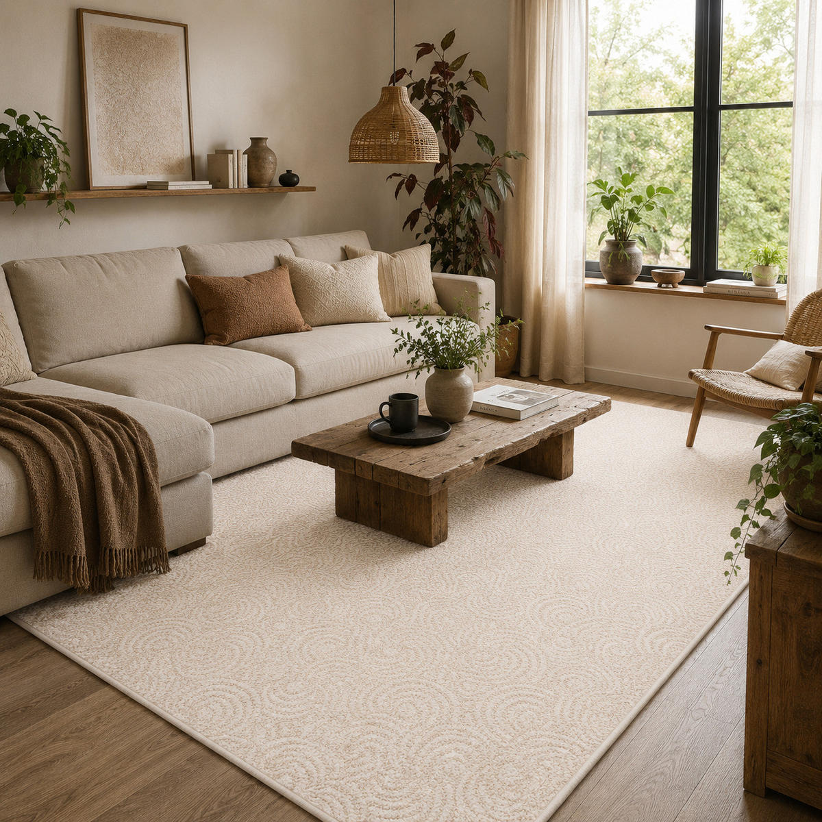 FEINSCHLINGE DESIGNER TEPPICH CIRCLE - Beige, Textil (100/100cm) - Snapstyle