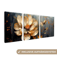 LEINWANDBILD 3er Set Blume - Gold - Abstrakt - Farbe 180x80 cm - Creme, Textil (180/80cm) - MuchoWow