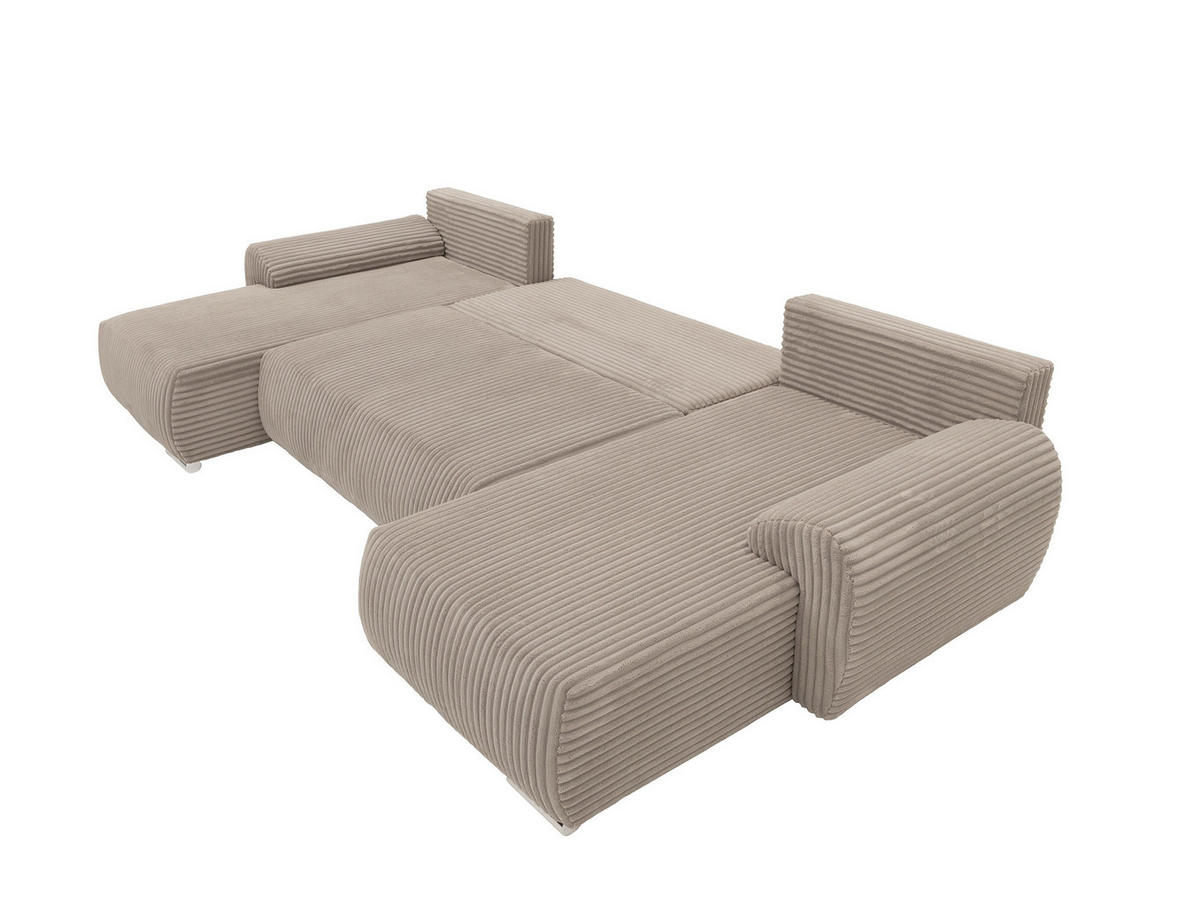 WOHNLANDSCHAFT Ubo U Cord - Beige/Silberfarben, Holz/Kunststoff (366/81/187cm) - MIRJAN24