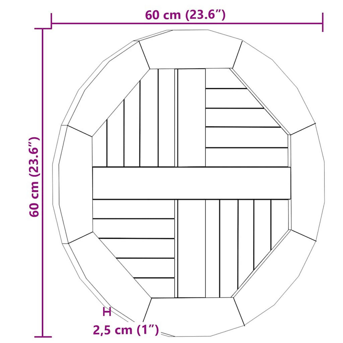 TISCHPLATTE Massivholz Teak Rund 2,5 Cm 60 Cm - Braun, Holz (60/60/2.5cm) - vidaXL