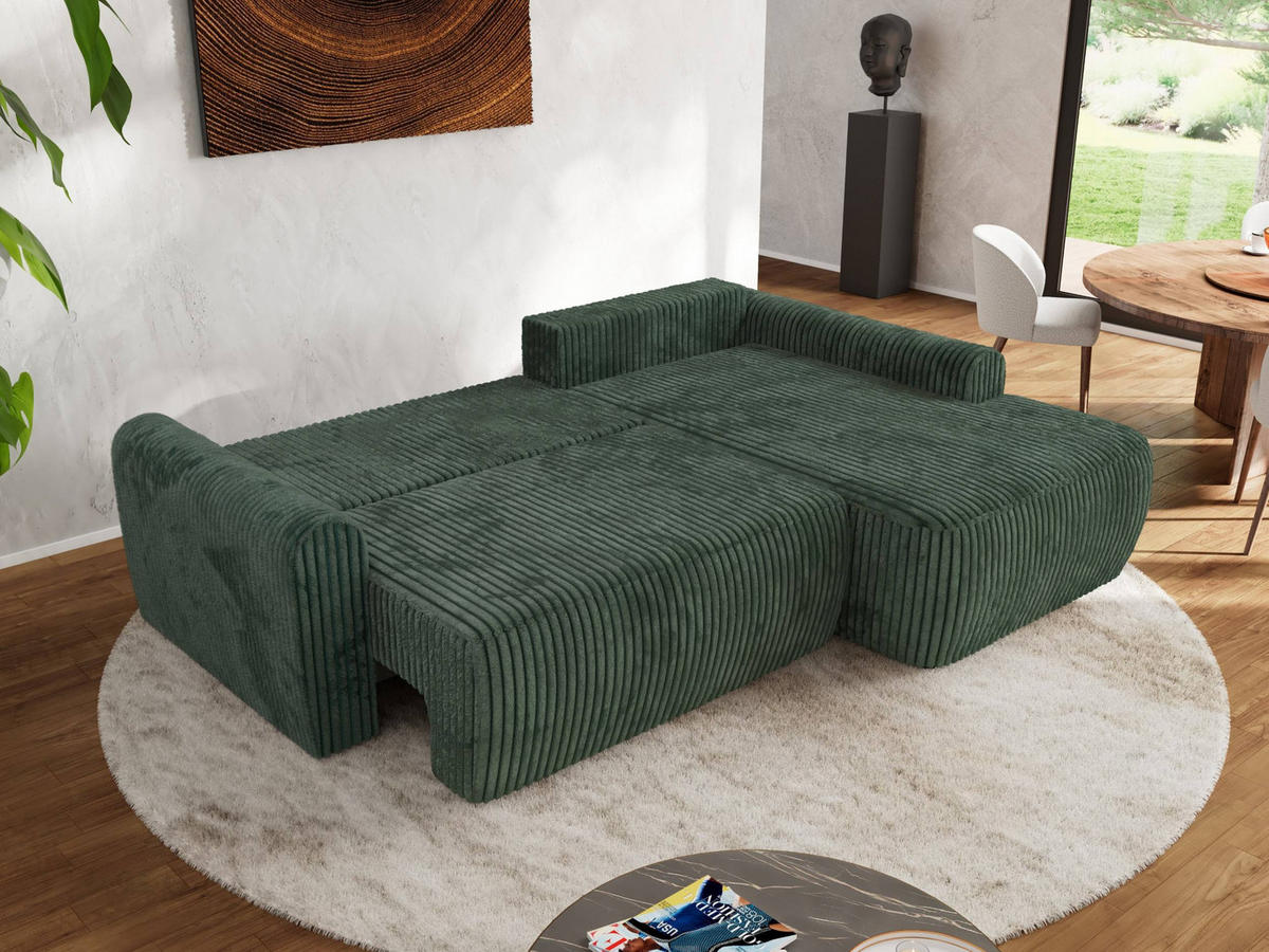 ECKSCHLAFSOFA CUBO L Grün Cord - rechts - Schwarz/Grün, Kunststoff/Textil (187/273cm) - MKS