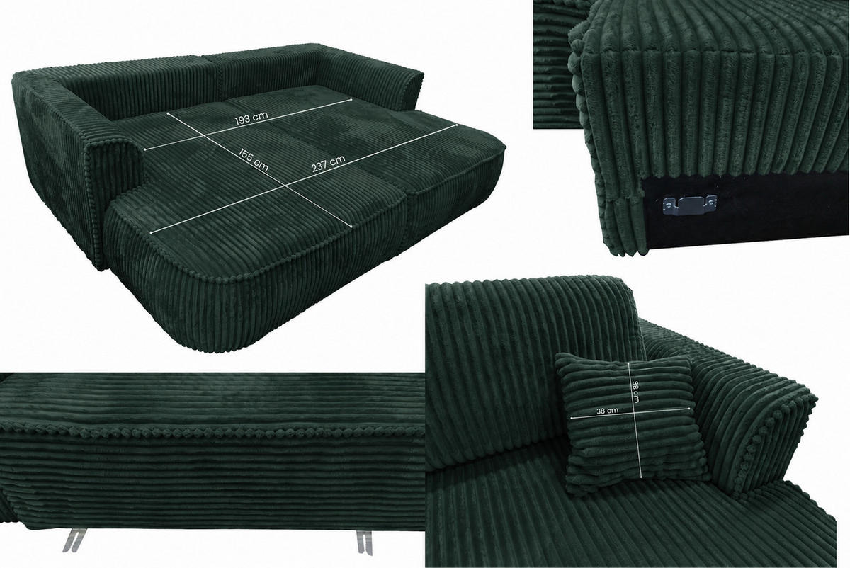 BIGSOFA COZI, Dunkelgrün mit Cordbezug - Dunkelgrün, Kunststoff/Textil (240/87/180cm) - KS Home Concept