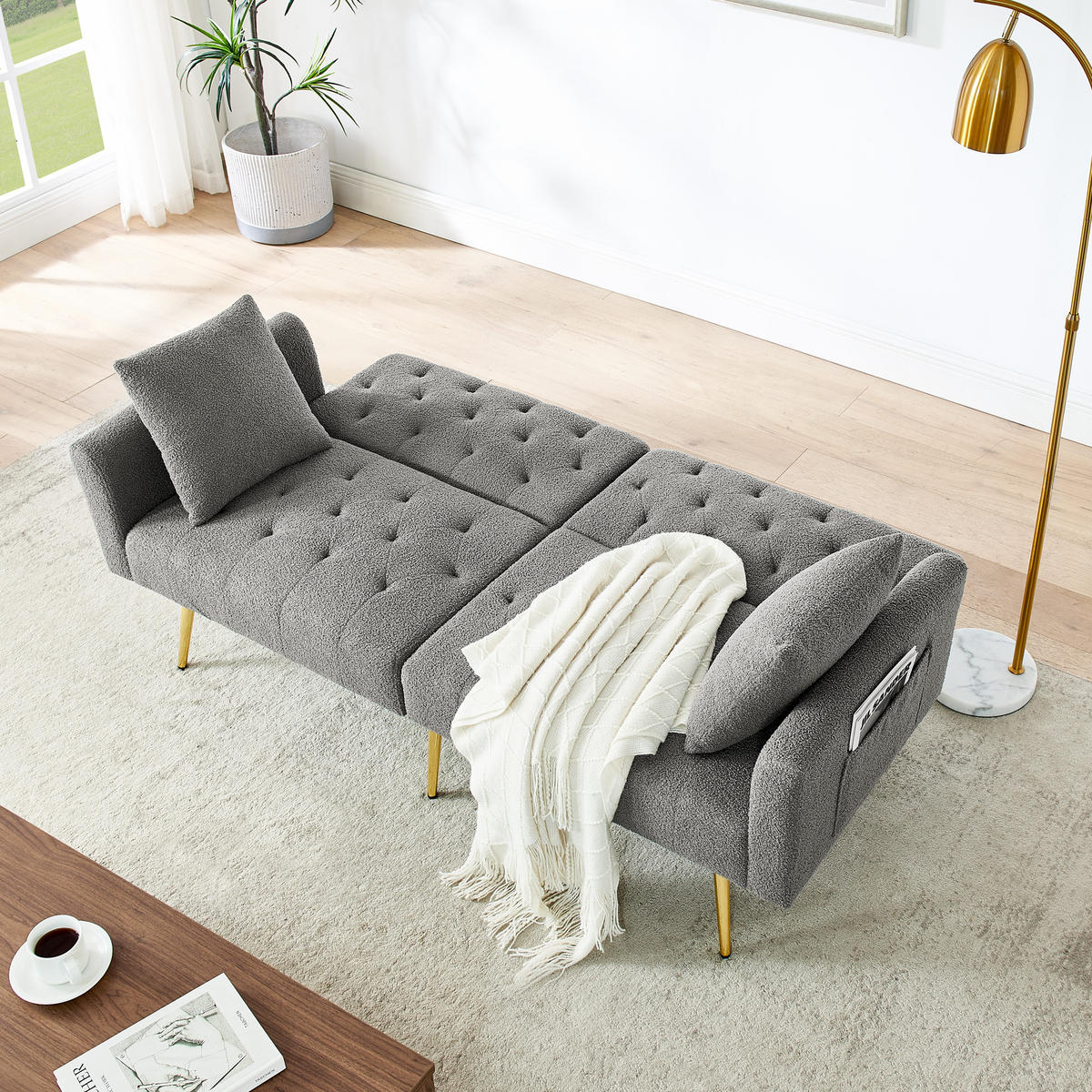 SCHLAFSOFA 177/78/74 cm in Gray Teddyfell mit Aufbewahrungstasche - Grau, Textil (177/74/78cm) - Oxeza