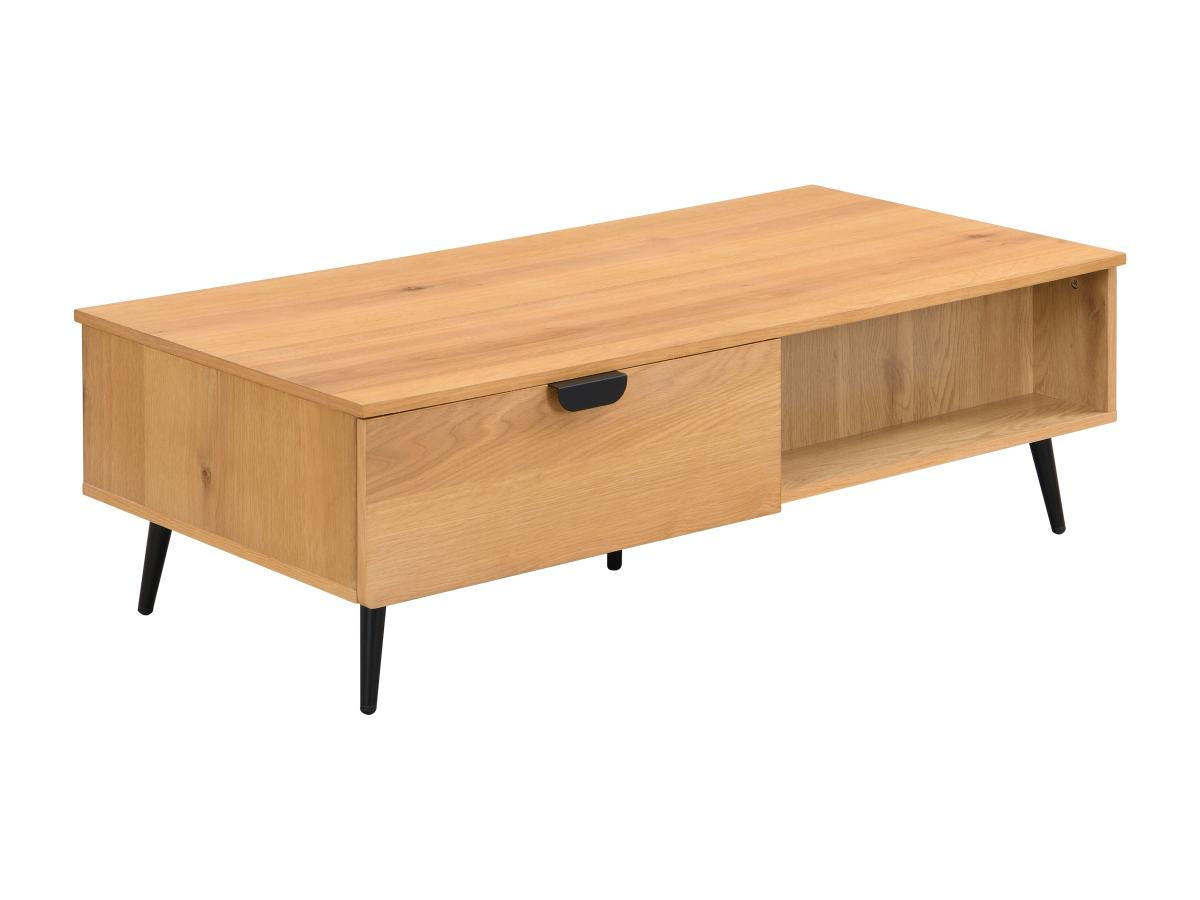 COUCHTISCH mit 2 Schubladen & 2 Ablagefächern - Eichenfurnier & Stahl - Holzfarben hell & Schwarz - SINOLO - Naturfarben, Holz (120/60/38cm) - Vente-Unique
