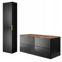 BADMÖBEL-SET 2-tlg Schwarz matt 120/57/46 cm und 35/136/27 cm - Schwarz Hochglanz, Holzwerkstoff (120/57/46cm) - Rodan