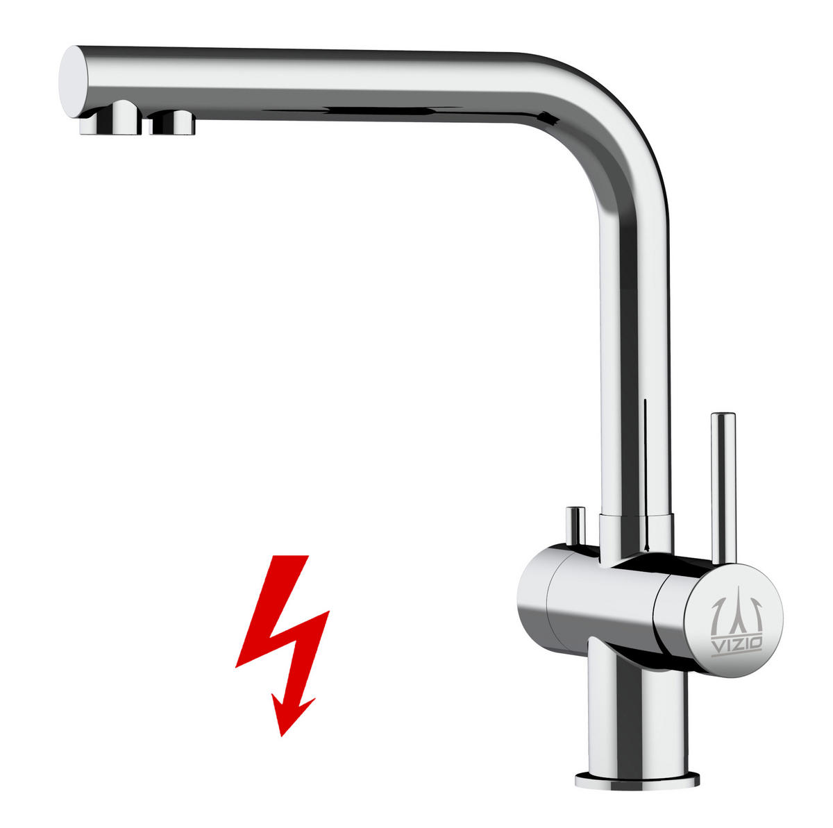 NIEDERDRUCK-3-WEGE-KÜCHENARMATUR, Edelstahl Massiv aus Chirurgenstahl, Hochglanz, 560° schwenkbar / Kurze Variante - Edelstahlfarben, Metall (22.5/28/22.5cm) - VIZIO