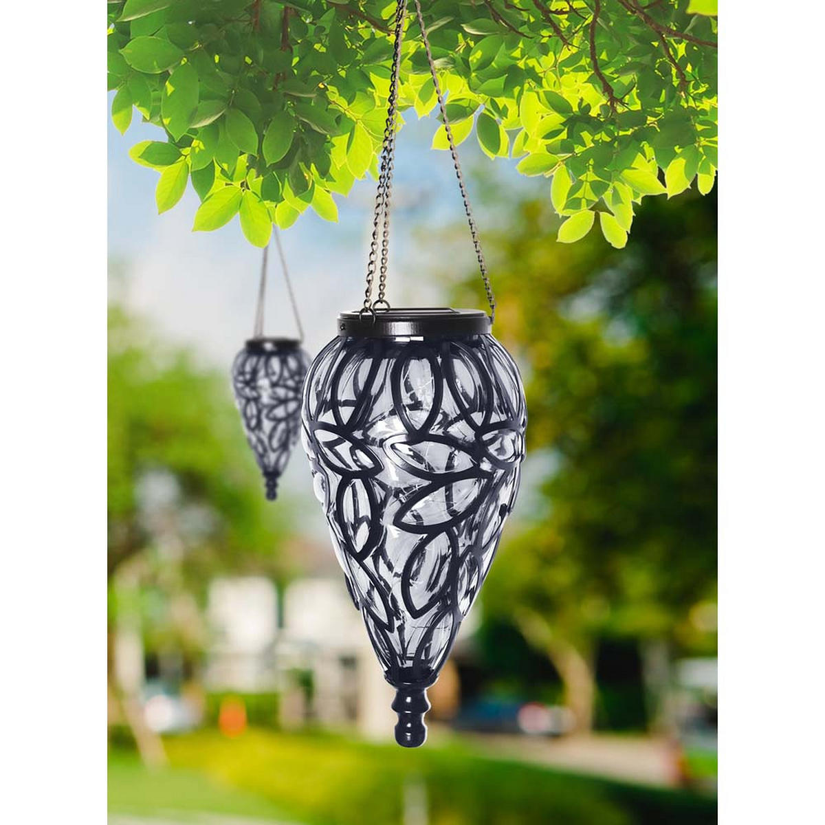 LED HÄNGELEUCHTE Solar Schwarz - Schwarz, Metall (13.5/13.5/50cm) - Globo Lighting