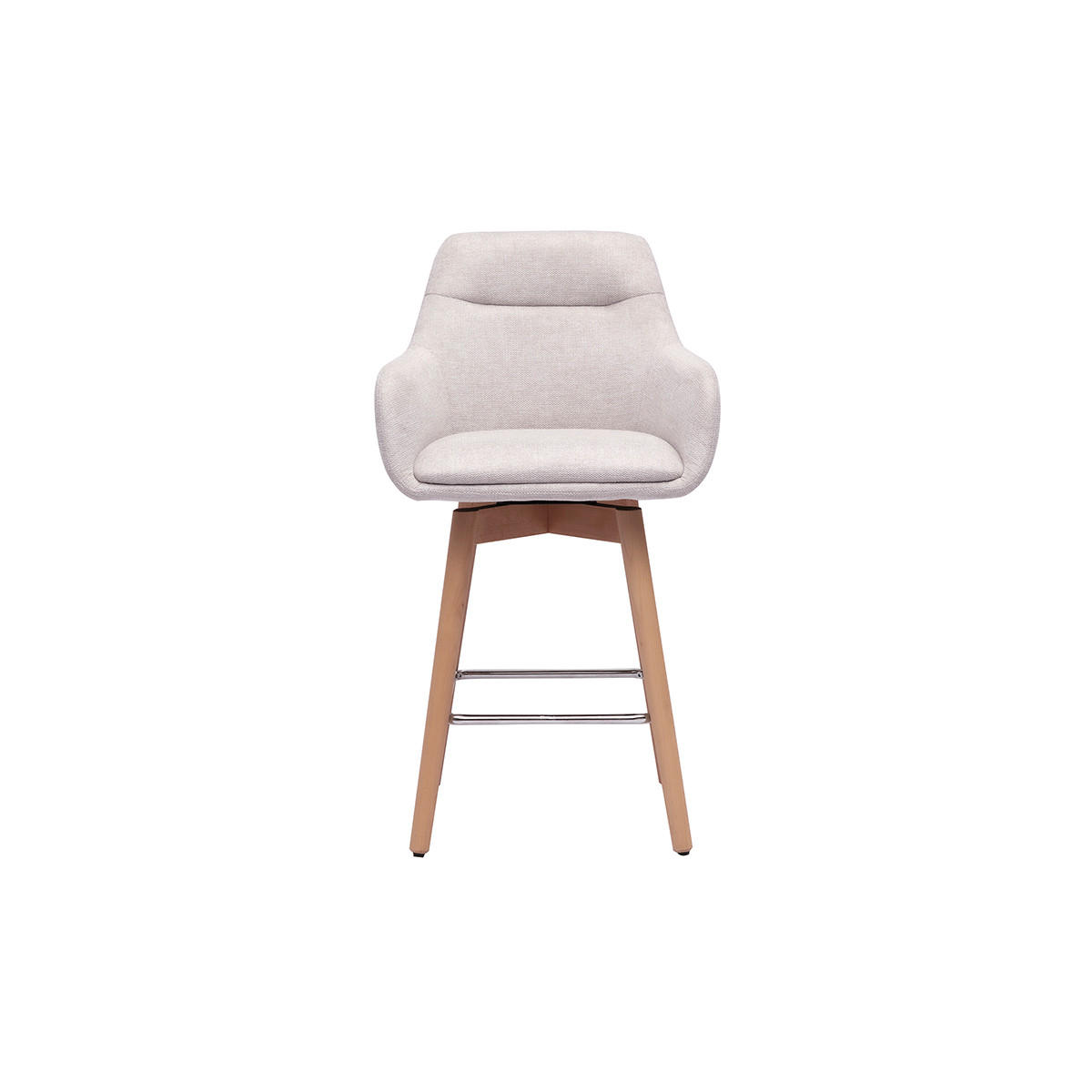 SKANDINAVISCHE Barhocker 360° drehbar in Textur-Beige Samteffekt Stoff und helles Holz H65 cm (2er Set) ALESS - Beige, Textil (54/94/53cm) - Miliboo