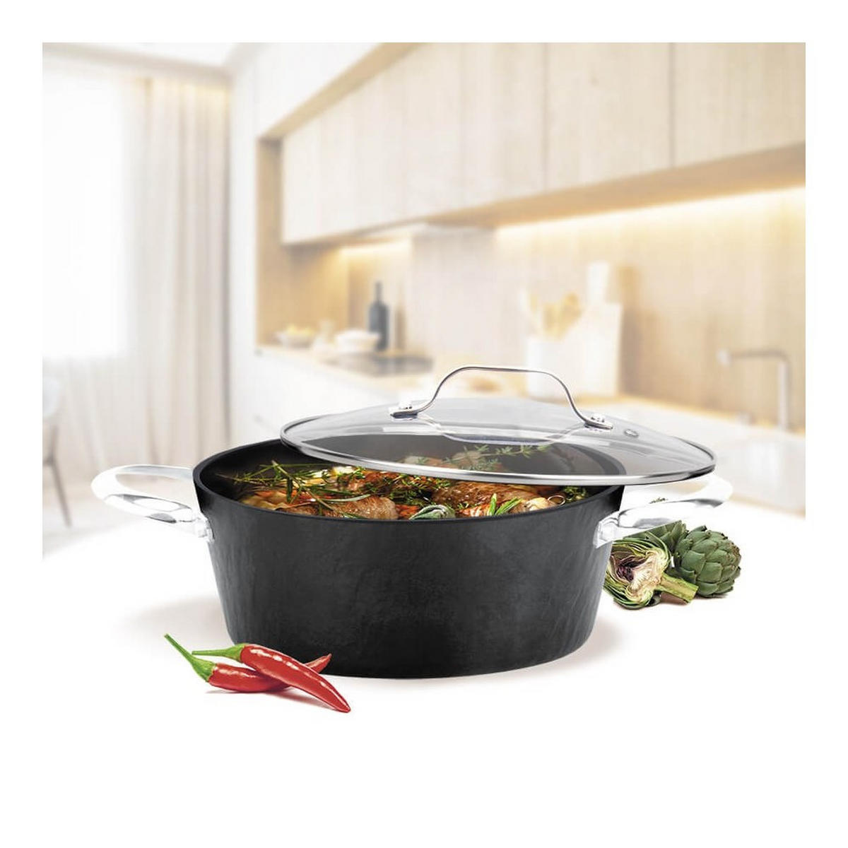 TOPF Schwarz 38/28/12 cm MR4428 - Schwarz, Metall (28cm) - Maestro 