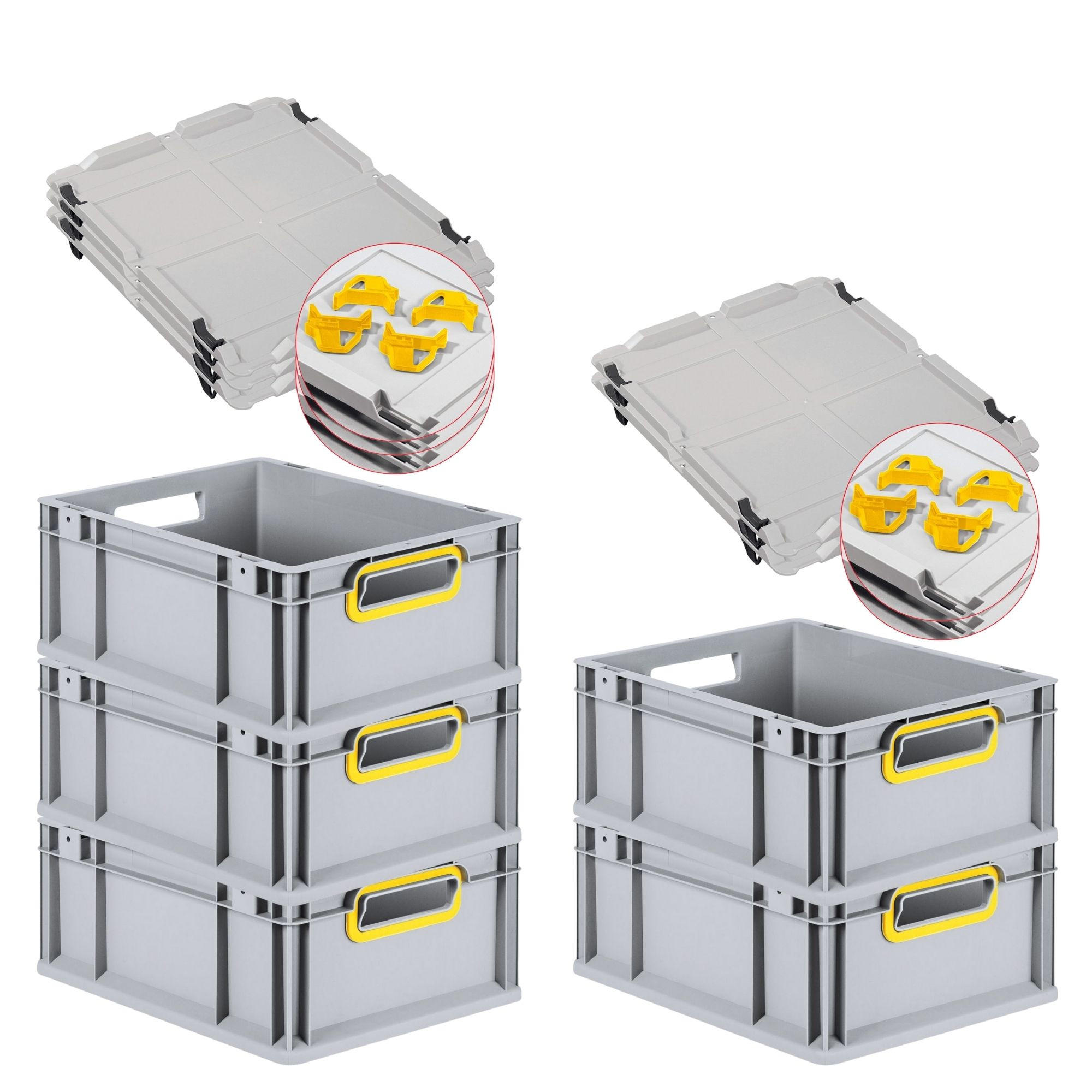 EUROBOX 5x Nextgen Color Mit Auflagedeckel 17x30x40cm Griffe Gelb Offen - Gelb, Kunststoff (30/17/40cm) - PROREGAL