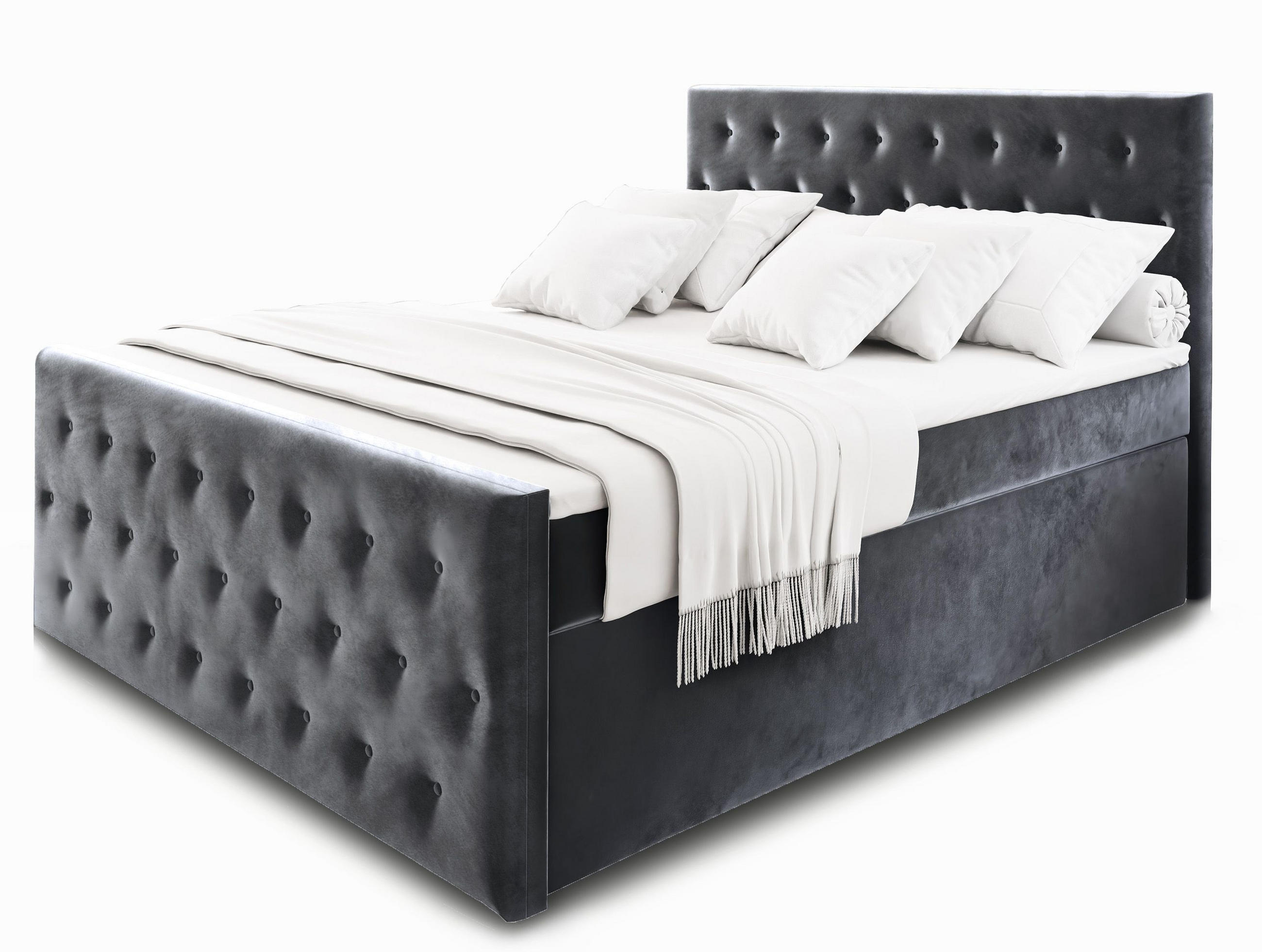 BOXBETT FONDI 180x200 cm mit Matratze und Topper - Grau - Grau, Holz (180/200cm) - MASSENO