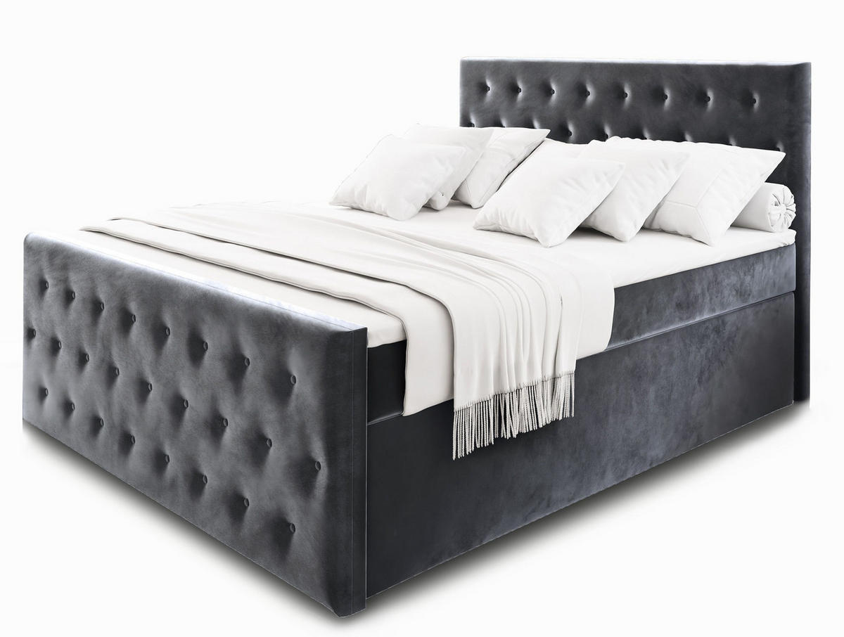 BOXBETT FONDI 180x200 cm mit Matratze und Topper - Grau - Grau, Holz (180/200cm) - MASSENO