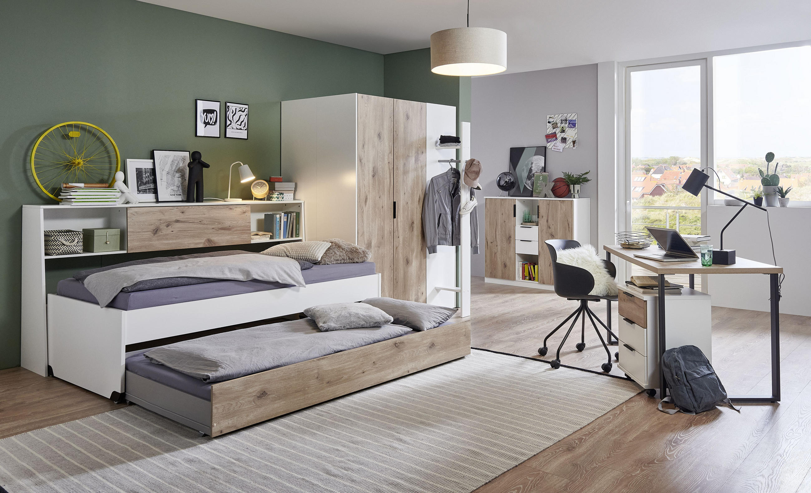 JUGENDZIMMER Norderney in Weiß oder Weiß 8 teilig - Weiß, Holzwerkstoff (120/200/80cm)
