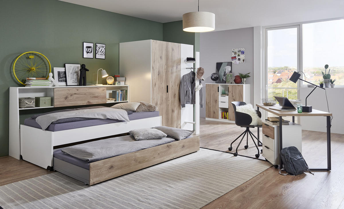 JUGENDZIMMER Norderney in Weiß oder Weiß 8 teilig - Weiß, Holzwerkstoff (120/200/80cm)