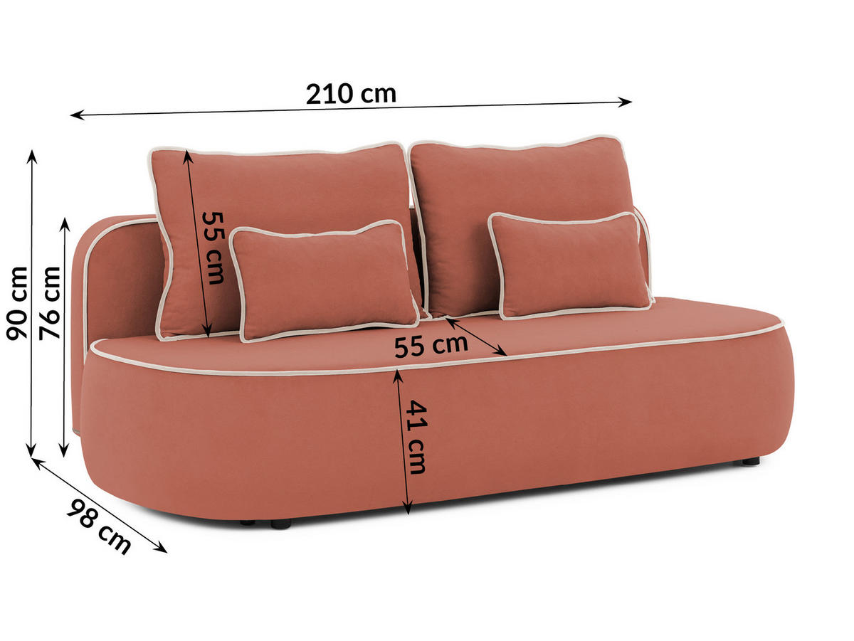 KINDERSOFA Vero im modernen und abgerundeten Design mit Schlaffunktion und Bettkasten aus Rosa Plüschstoff mit hellgrauer Paspel - Hellgrau/Schwarz, Holz/Kunststoff (210/90/98cm) - S-Style Möbel