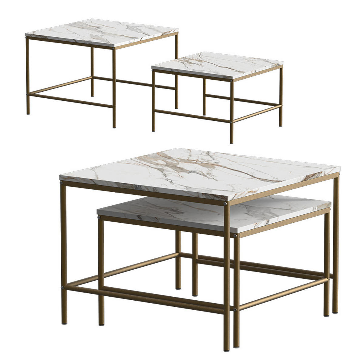 COUCHTISCH-SET Ramio Weiß/Gold 60 x 60 cm 2 Teile - Goldfarben/Weiß, Holzwerkstoff (60/60/45cm) - Vicco