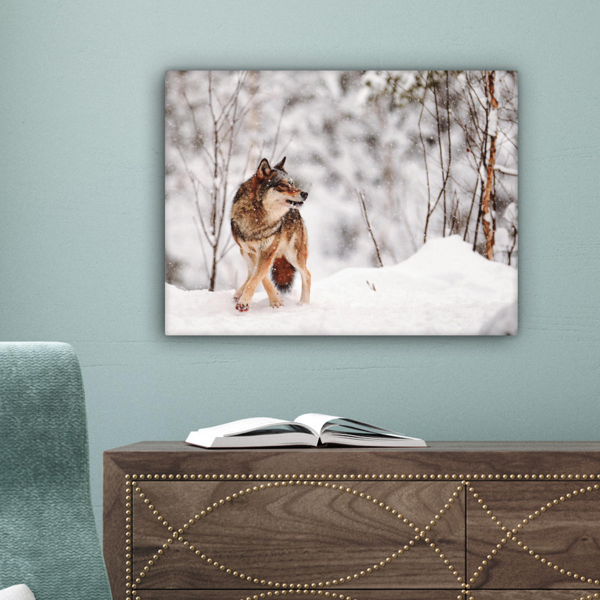LEINWANDBILD Wolf - Winter - Schnee - Natur - Tiere 40x30 cm - Haselnussfarben, Textil (40/30cm) - MuchoWow