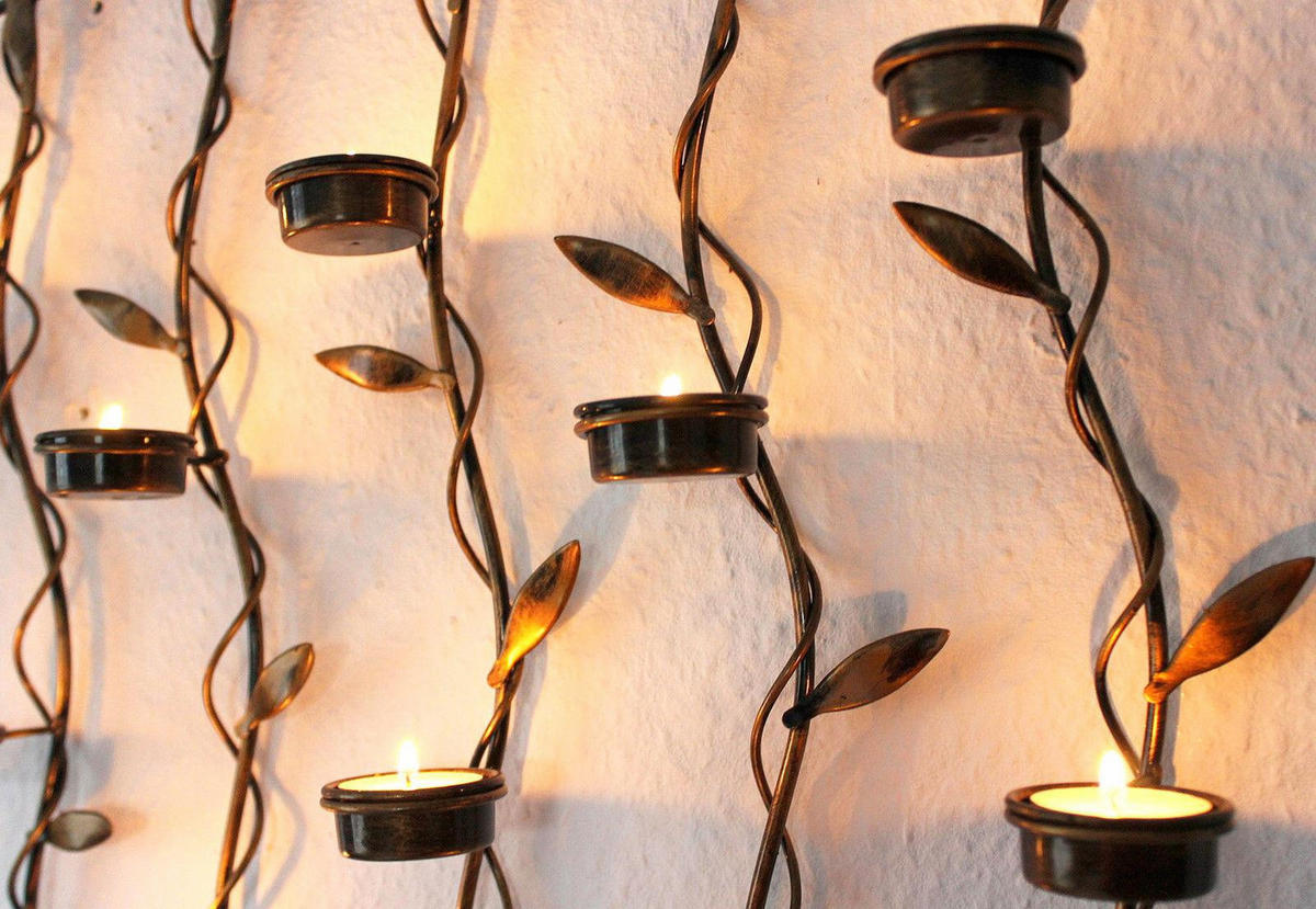 TEELICHTHALTER Wand 10-flammig Metall 53/8/42 cm - Braun, Metall (42cm) - DanDiBo