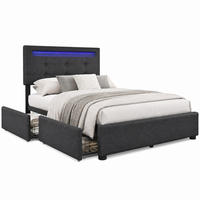 POLSTERBETT mit LED und 2 Schubladen 90x200 cm Leinen Grau inkl. Matratze - Grau, Metall (90/200cm) - Meubliv