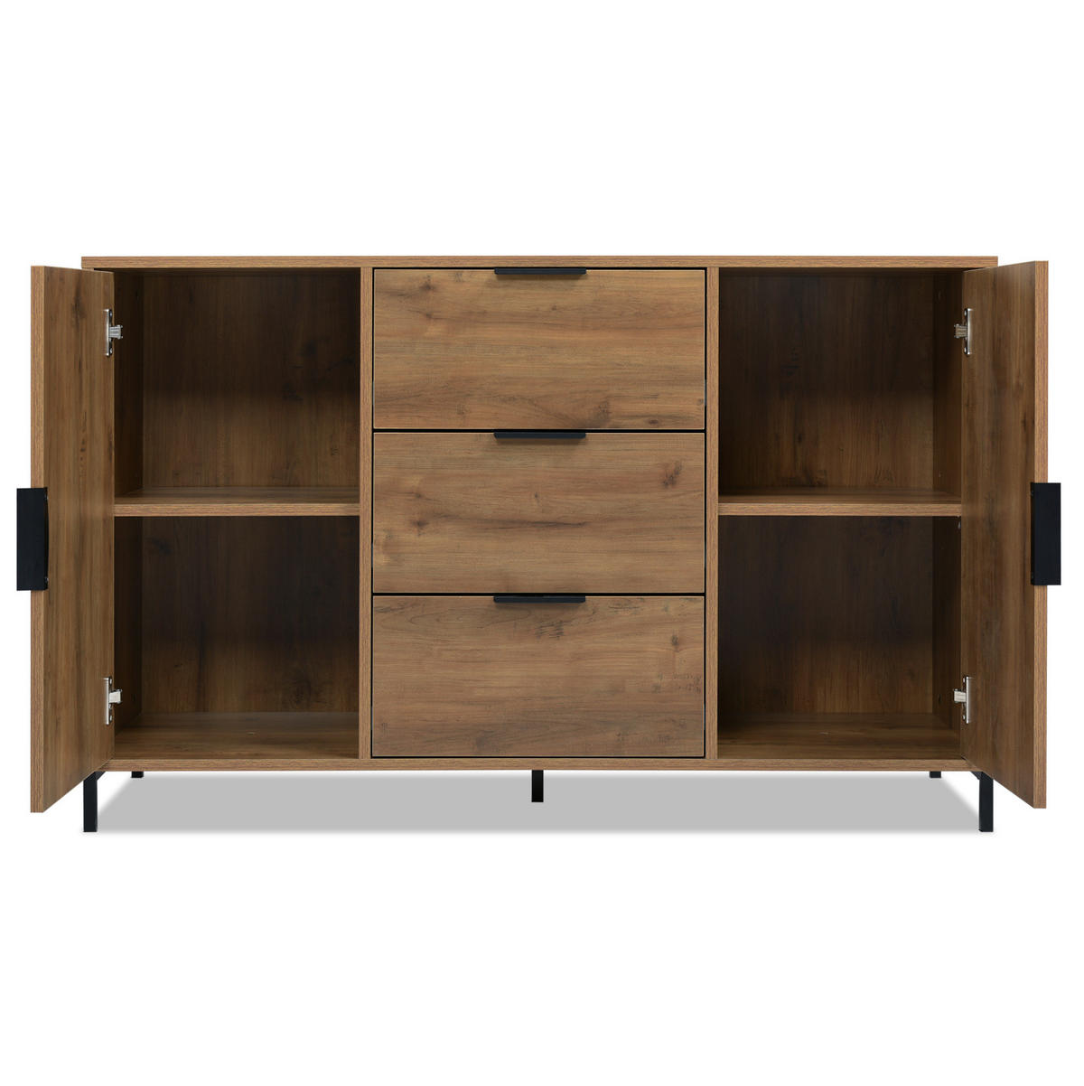 KOMMODE 120/40/76 cm in Dunkle Eiche mit 2 Türen, 3 Schubladen und Metallgestell - Nussbaumfarben, Holzwerkstoff (120/76/40cm) - Flora Grace