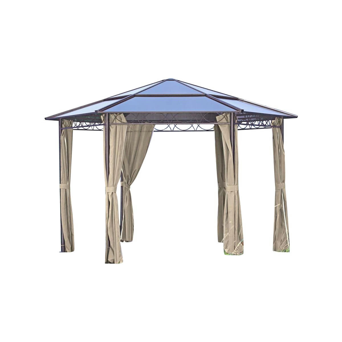 PAVILLON Sion 6-eckig Beige Kunststoff Gartenpavillon Gartenlaube - Beige, Kunststoff (395/270/395cm) - DELUKE