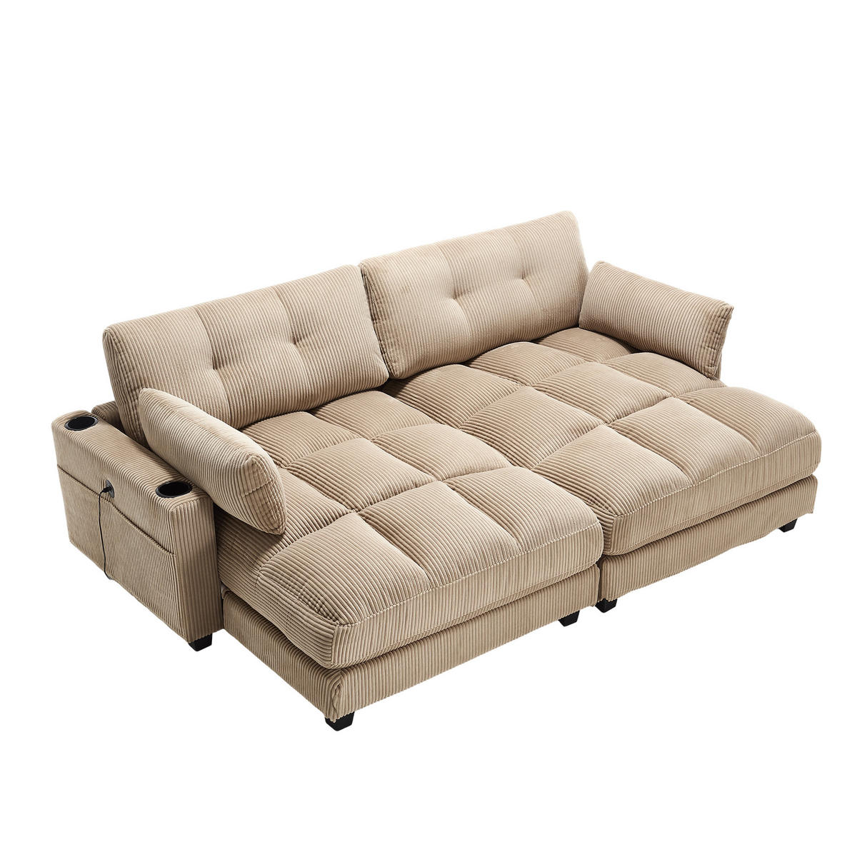 SOFABETT 140/112/81 cm Khaki - Taupe, Textil (112/81/140cm)