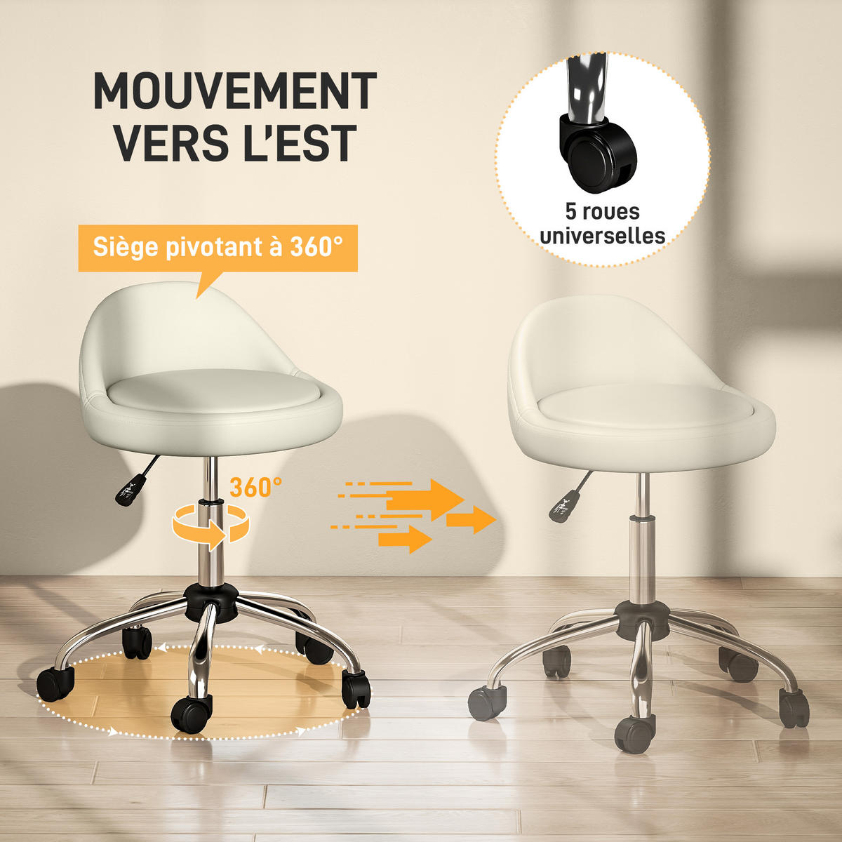 BÜROHOCKER DE-18034 höhenverstellbar 53-73 cm Weiß - Weiß, Metall (50/83/50cm) - ComfortXL