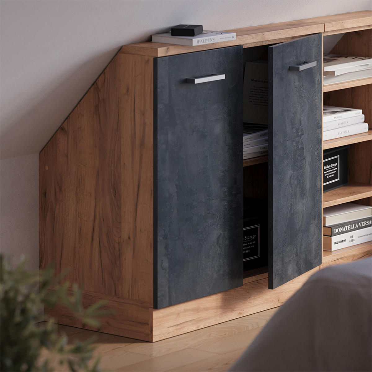 DACHSCHRÄGENSCHRANK Rion Schwarz Beton mit 2 Türen - Schwarz, Holzwerkstoff (80/81.6/46cm) - Vicco