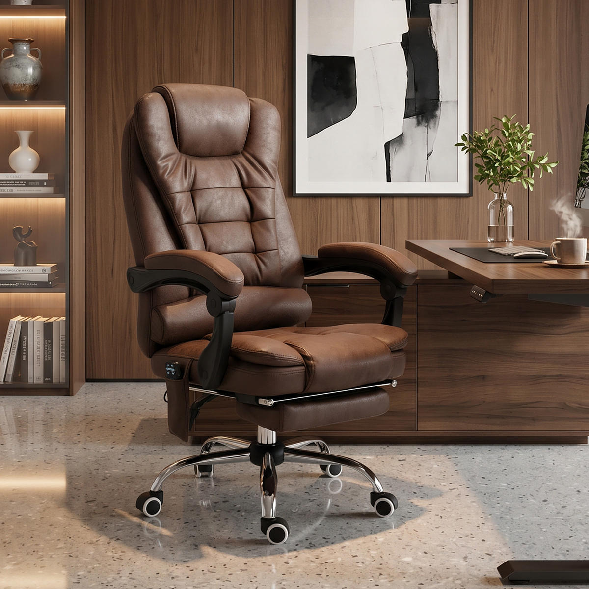 KŘESLO s masážní funkcí, ergonomická kancelářská židle s funkcí polohování - stříbrná/hnědá, kov/textil (70/119/65cm) - Vinsetto