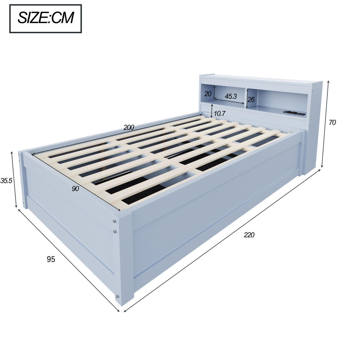 POSTEĽ 90/200 cm, sivá, s LED osvetlením, zásuvkou a úložným priestorom - sivá, kompozitné drevo (90/200cm) - Flora Grace