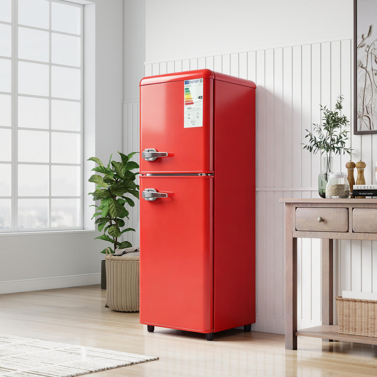 KÜHL-GEFRIER-KOMBINATION 112 l, 72 l Kühlvolumen, 40 l Gefriervolumen, Energieeffizienzklasse E, Rot - Rot, Metall (48.5/67/41cm) - FOHERE