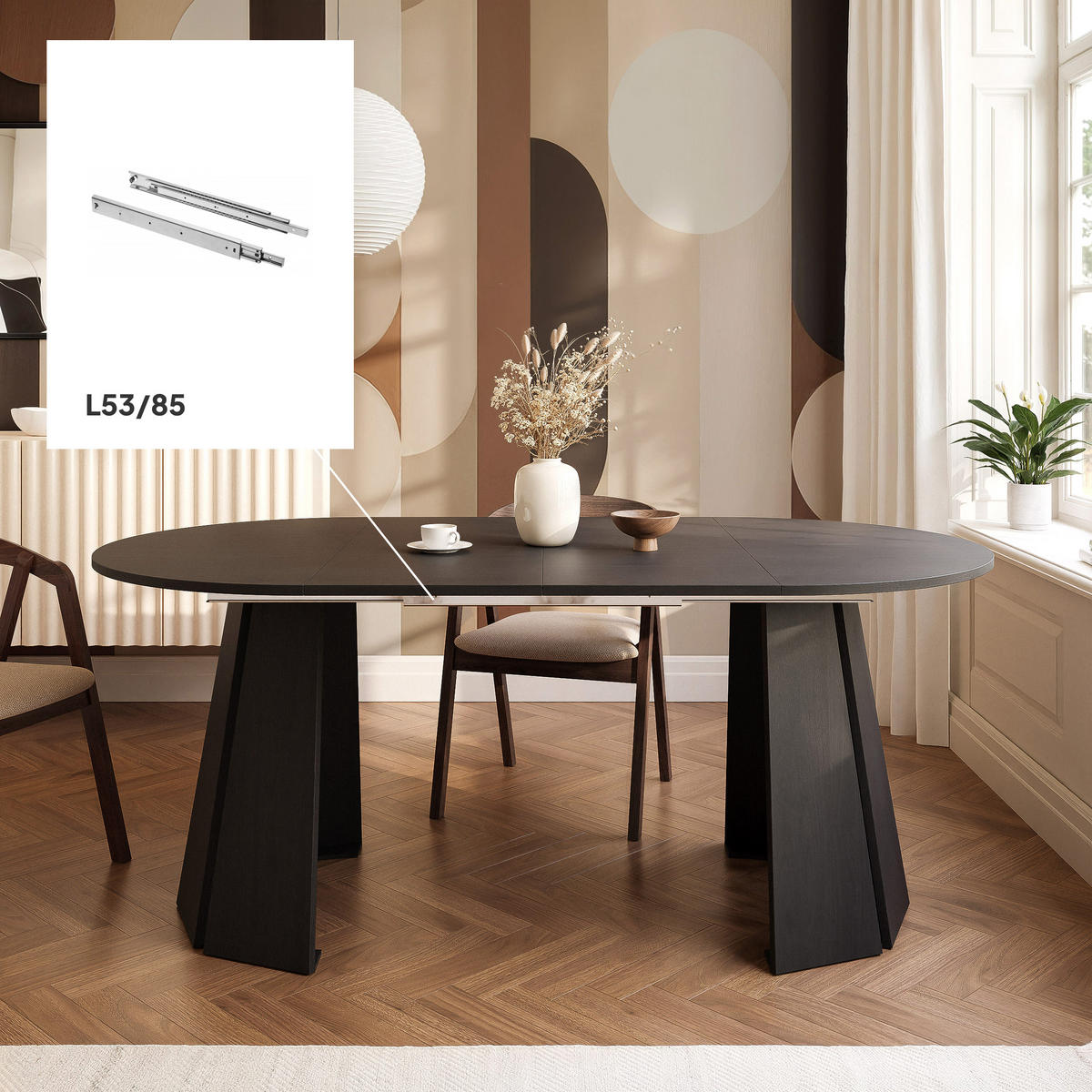 ESSTISCH AUSZIEHBAR VERDA 100–180 cm, Farbe Schwarz - Schwarz, Holzwerkstoff (100/180/76cm) - Idohome