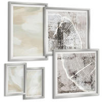 BILDER SET 5er Set - 50x50 cm & 20x30 cm & 40x60 cm Silberner Rahmen - Minimalismus der Farbstruktur - Silberfarben, Kunststoff (40/60cm) - TULUP