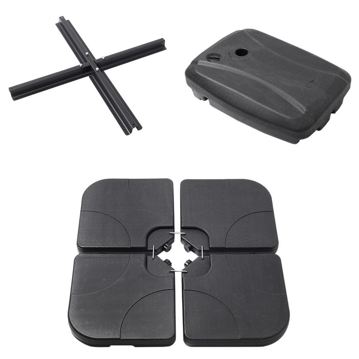 AMPELSCHIRM aus Polyester Metall in Schwarz und befüllbarer Kunststoff-Sockel mit dem Rollen UV-Schutz wetterfest drehbar 360° neigbar 60° 3 x 2.6m - Schwarz, Metall (260/50cm) - Livingandhome