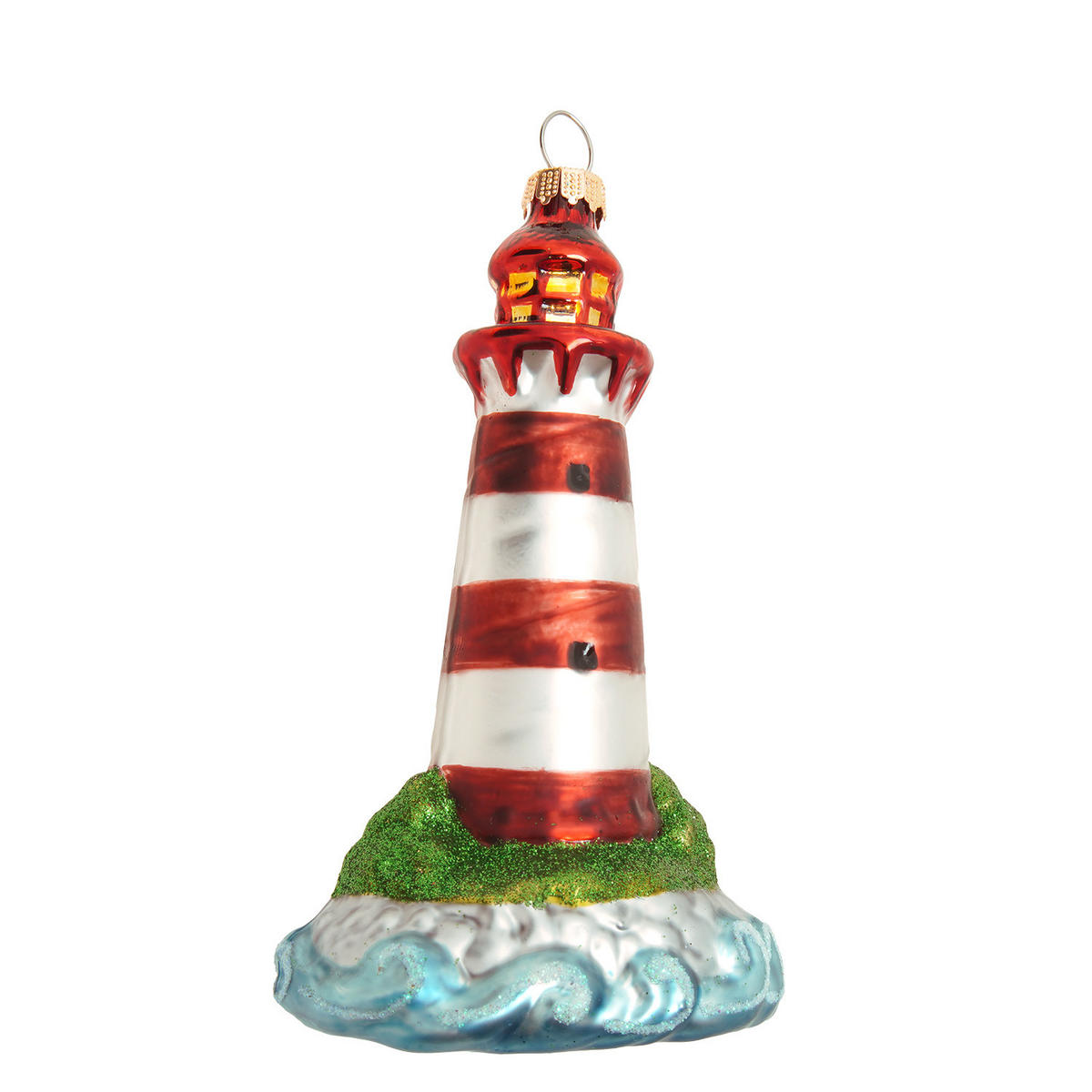 CHRISTBAUMSCHMUCK Leuchturm Rot 12cm (Glas / 1 Stk.) - Rot, Glas (6/12/7cm) - Krebs Glas Lauscha