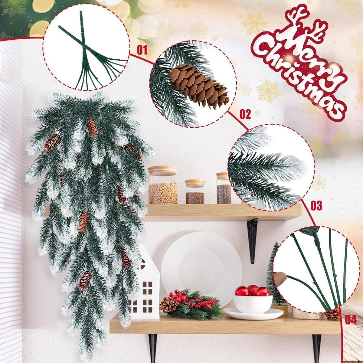 TANNENZWEIGE 2-teiliges Set mit Tannenzapfen 74 cm - Grün, Kunststoff (74cm)