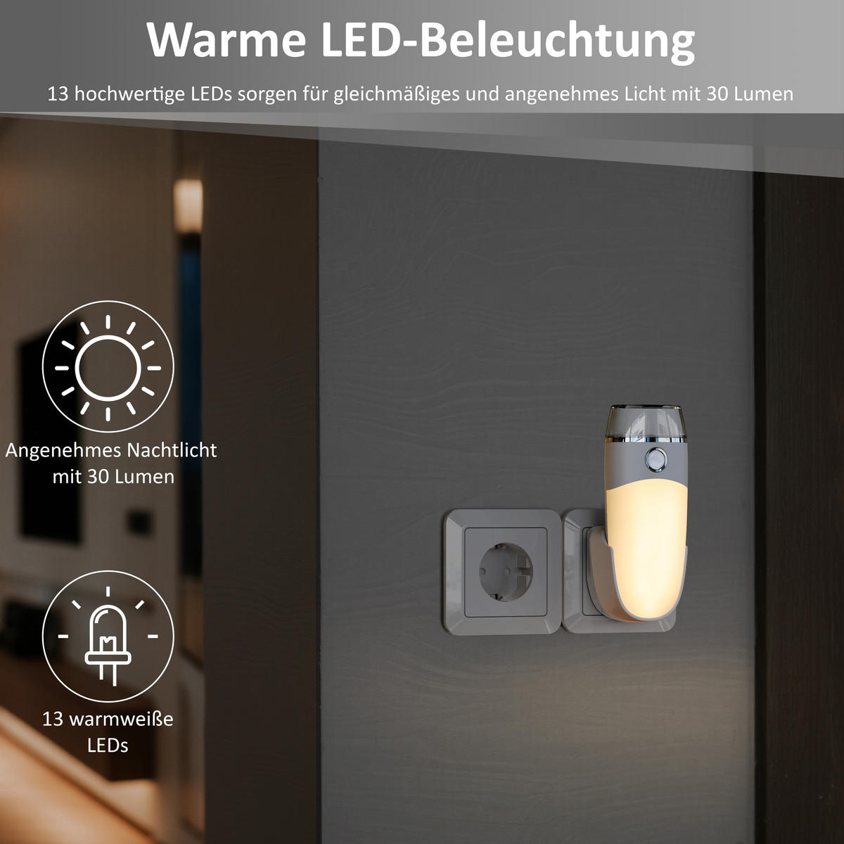 LED-ORIENTIERUNGSLEUCHTE Weiß Kunststoff 2er-Set - Weiß, Kunststoff (3.8/5.5/14cm) - Northpoint