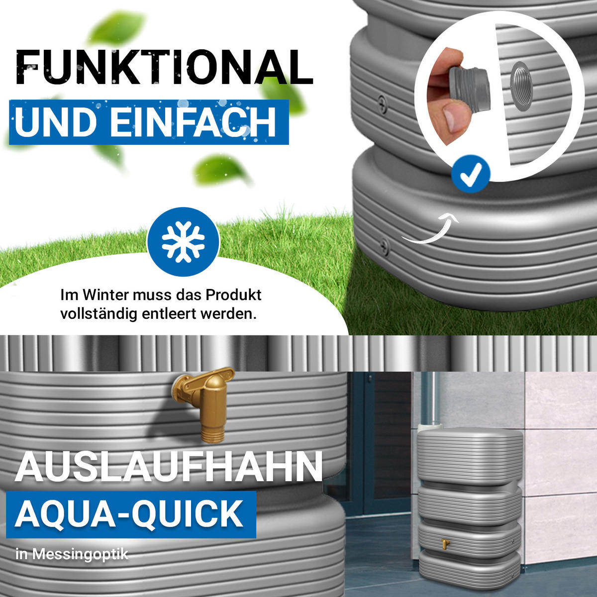WANDTANK 500 L, betongrau - Grau, Kunststoff (62/122/80cm) - 4rain
