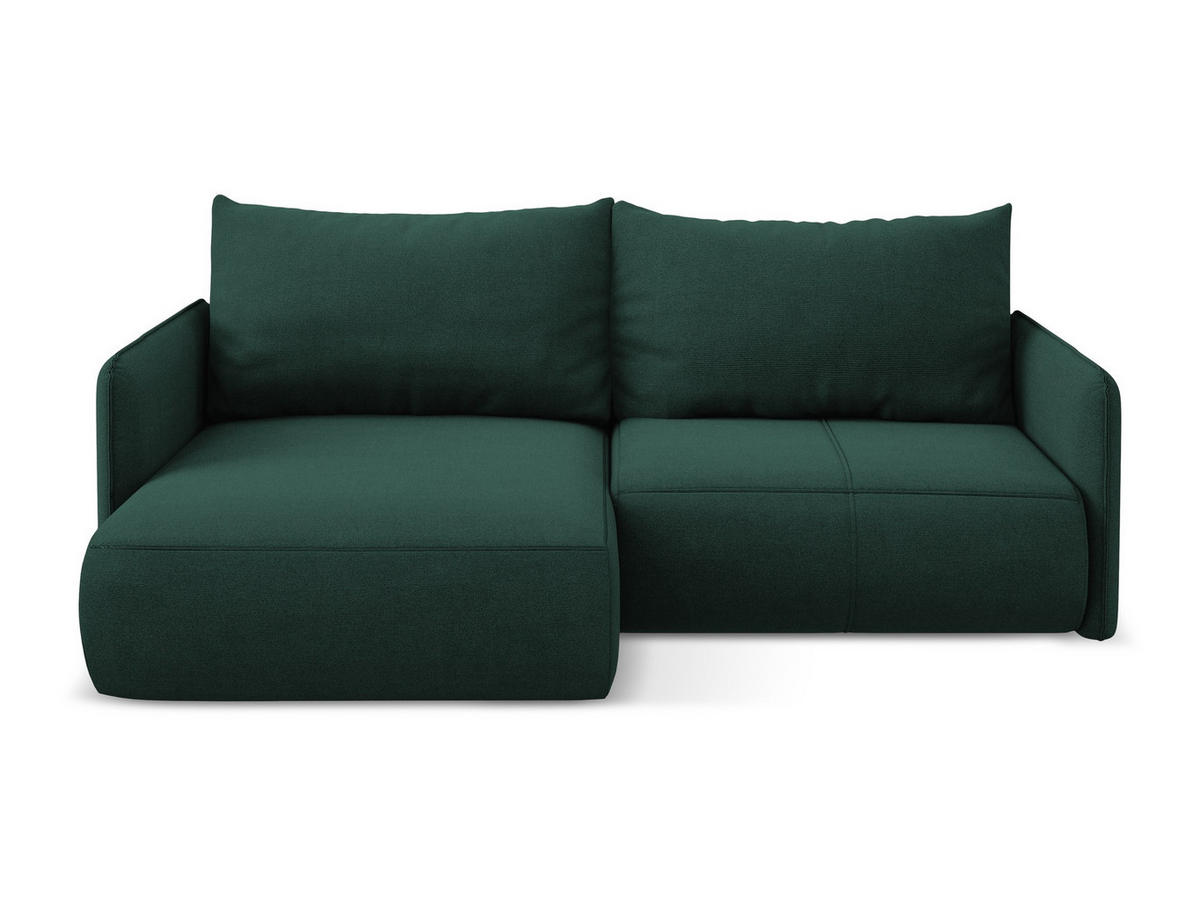 ECKSOFA mit Schlaffunktion Strukturstoff Stoff Grün - Dunkelgrün/Schwarz, Kunststoff/Textil (148/207cm) - Makamii