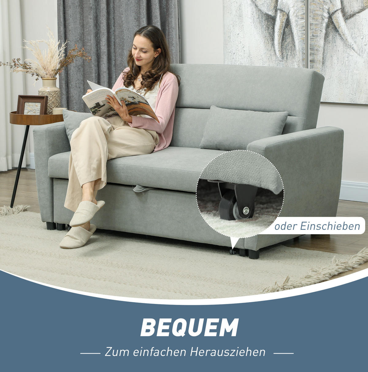 SCHLAFSOFA 2-Sitzer mit Schlaffunktion, Bettkasten 155/90/88,5 cm Hellgrau - Hellgrau, Holz (90/88.5/155cm) - Redom
