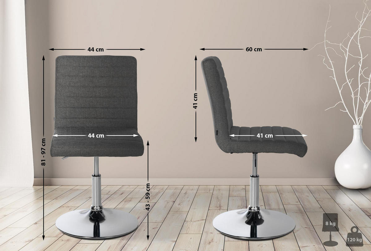 DREHSTUHL 2er Set Stoff dunkelgrau - Chromfarben/Dunkelgrau, Textil/Metall (44/81/60cm) - CLP