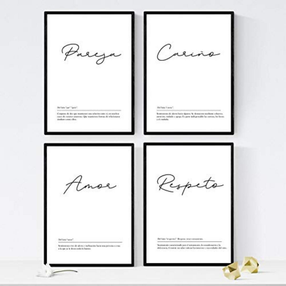 POSTER Set mit 4 Wortdefinitionen für Paare Fond Jahrgang A3 Rahmenlos - Klar, Papier (29.7/3cm) - Nacnic