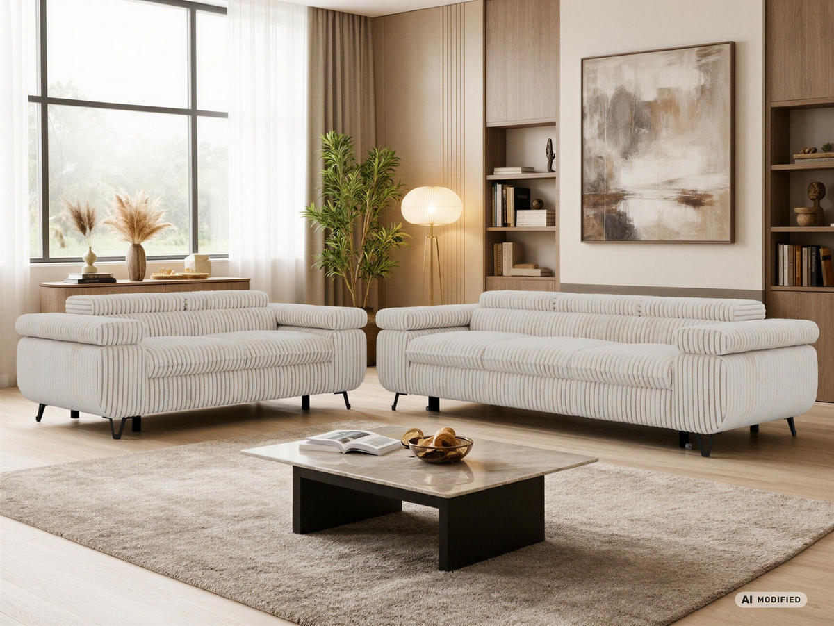SEDACÍ SOUPRAVA PETERS 2+3 - Béžová Manšestr - černá/krémová, kov/textil (262/76/99cm) - MKS