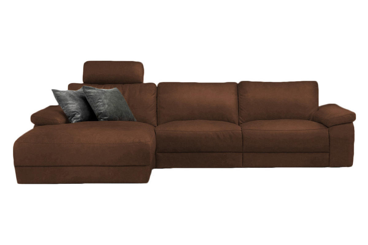 ECKSOFA XL MOTOR. RELAXFUNKTION LOLA Braun Leder - Dunkelbraun/Schwarz, Leder (304/178cm) - KAWOLA