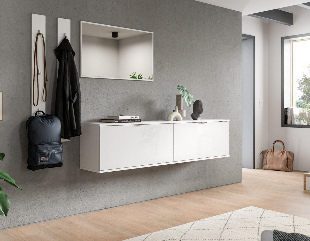 GARDEROBE Set 5-teilig weiß Hochglanz 238 cm, Garderobenkombination hängend - Chromfarben/Weiß Hochglanz, Glas/Holzwerkstoff (238/193/34cm) - Inn.Furn