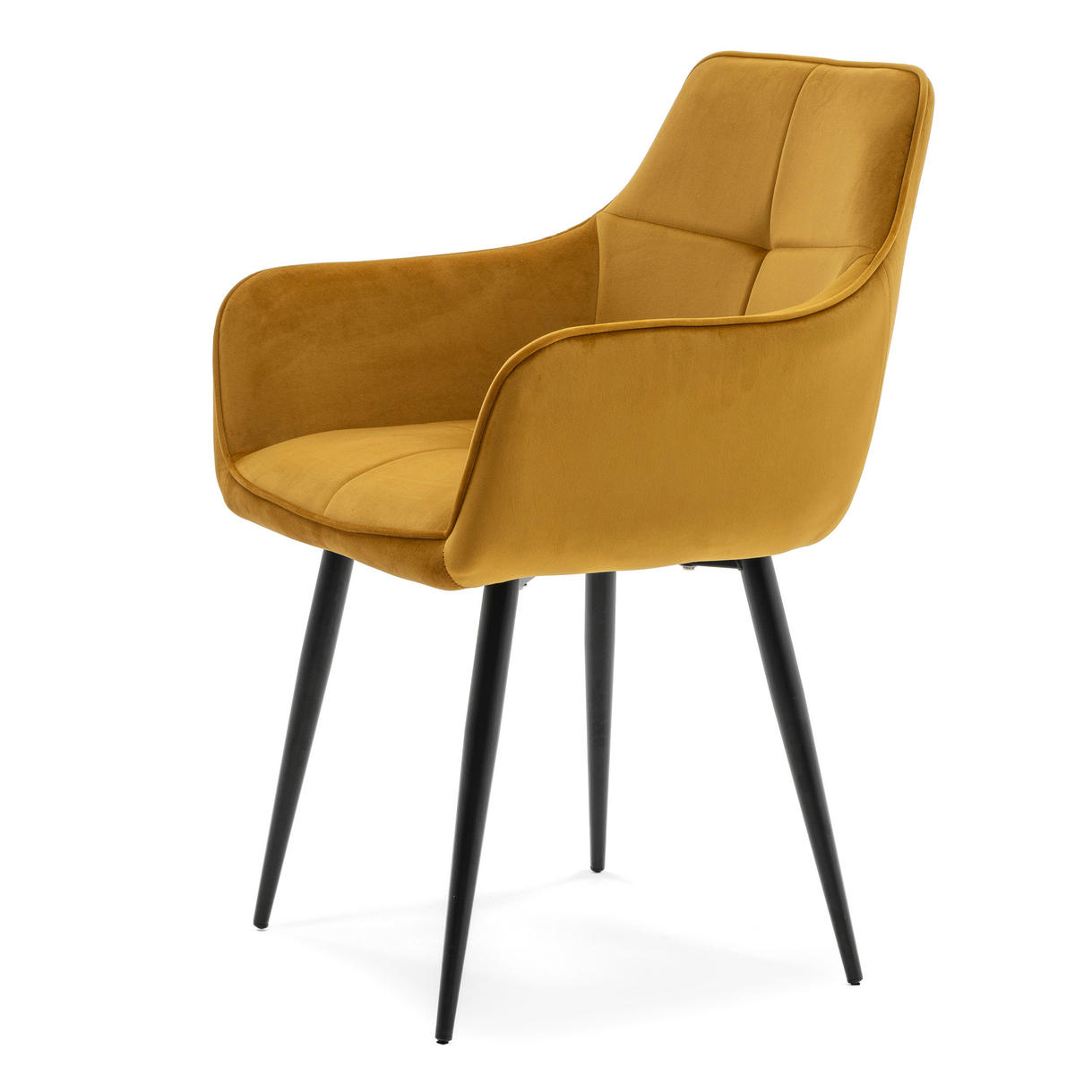 STUHL QUATTRO gepolstert mit Steppung - curry - Samt Velours - Currygelb/Schwarz, Textil/Metall (58/88/58cm) - NEW HOME