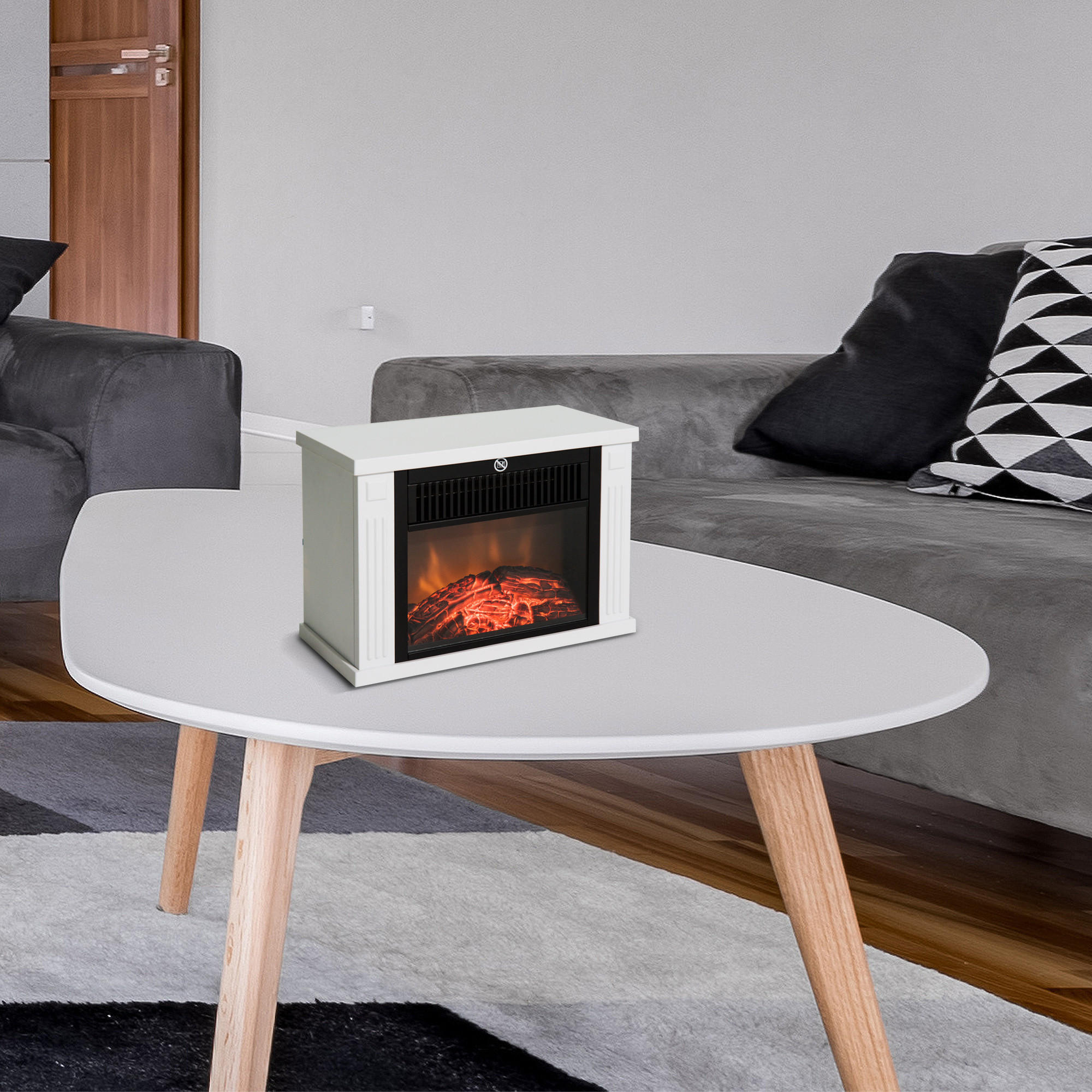 ELEKTROKAMIN Kaminofen 1200W Elektrischer Kamin Standkamin Flammeneffekt - Weiß, Metall (17/25/34cm) - HOMCOM