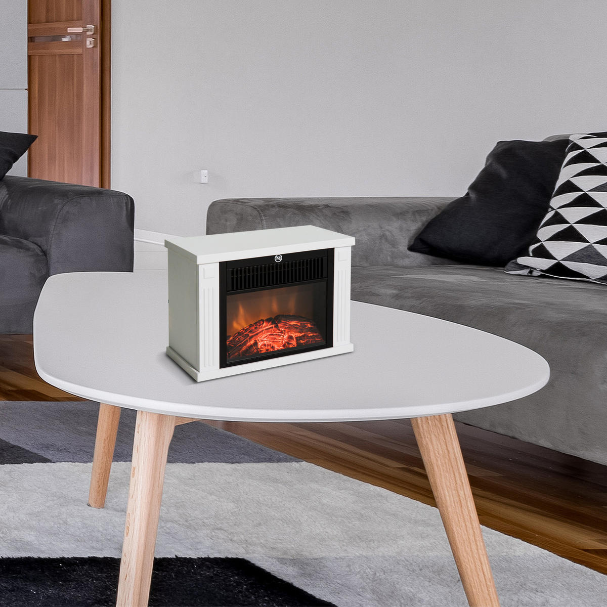ELEKTROKAMIN Kaminofen 1200W Elektrischer Kamin Standkamin Flammeneffekt - Weiß, Metall (17/25/34cm) - HOMCOM