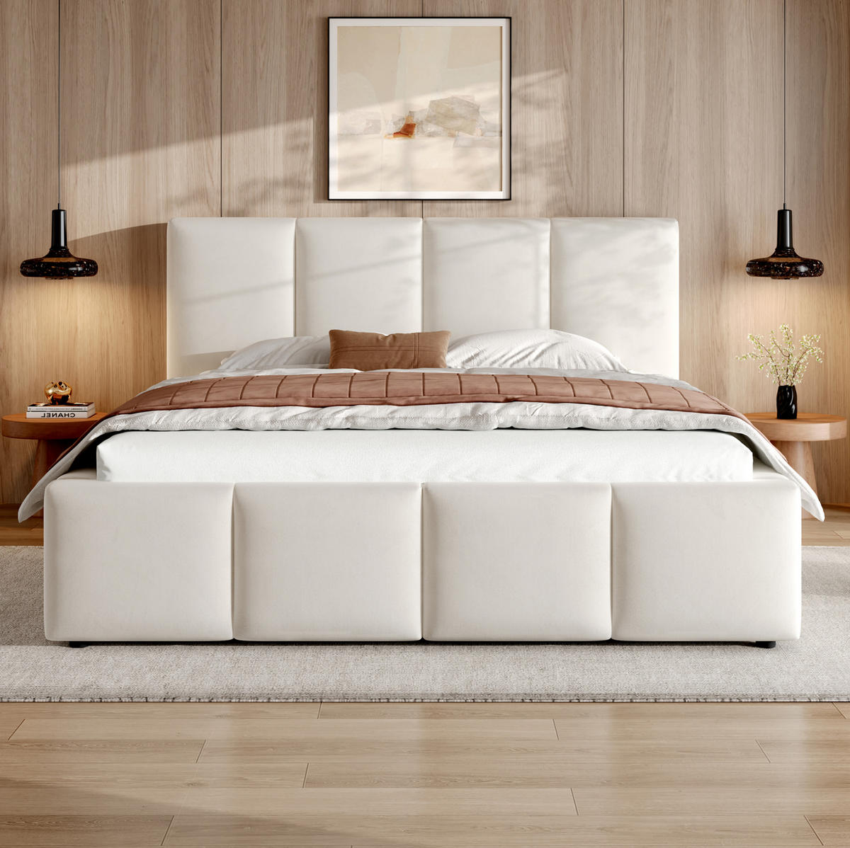 BETT mit Lattenrost 180x200 cm Chenille Beige - Beige, Holz (180/200cm) - Meubliv