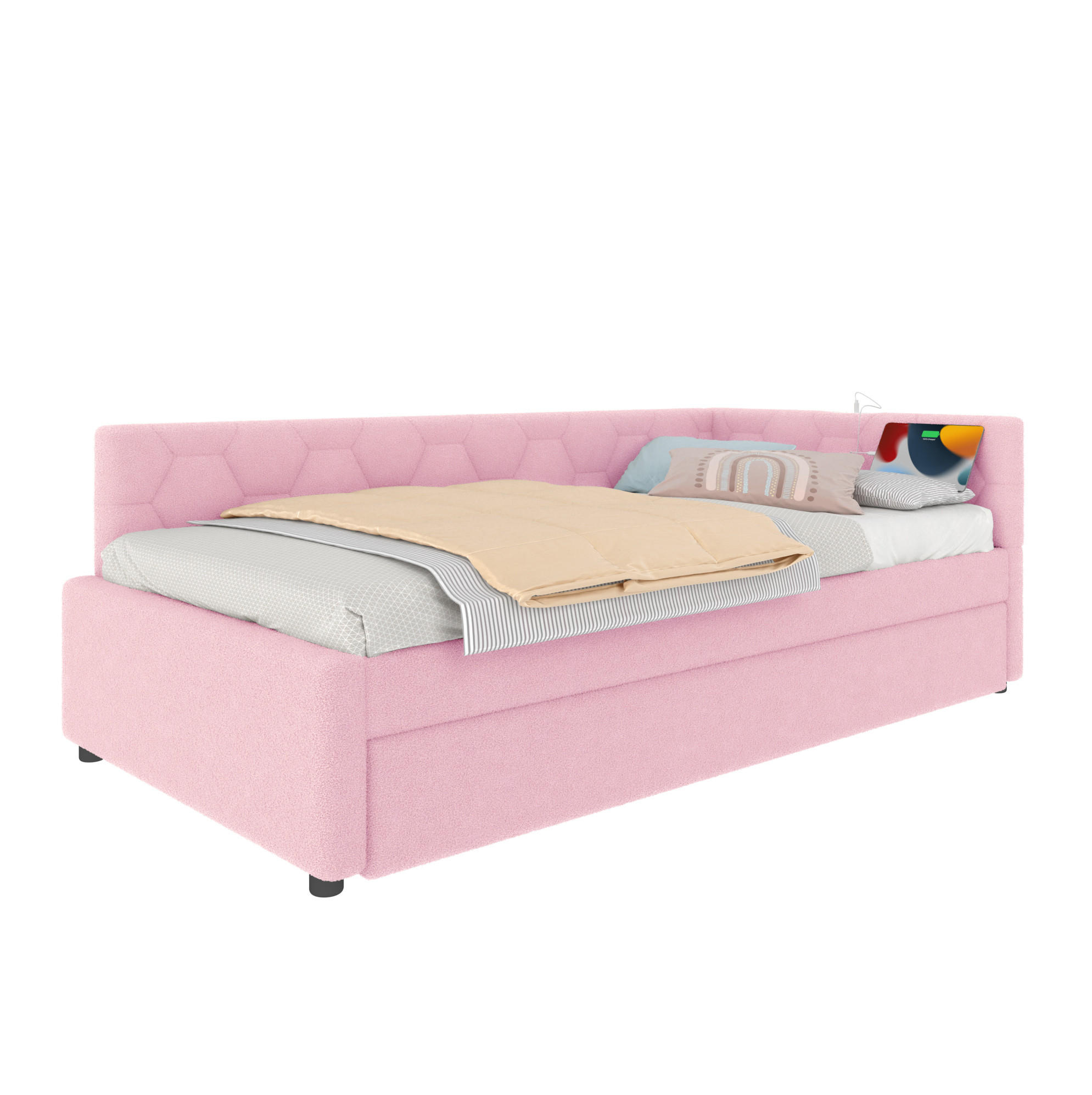 POLSTERBETT 90/200 cm Rosa aus Boucle mit Ausziehbett - Rosa, Textil (90/200cm) - OKMYHOME